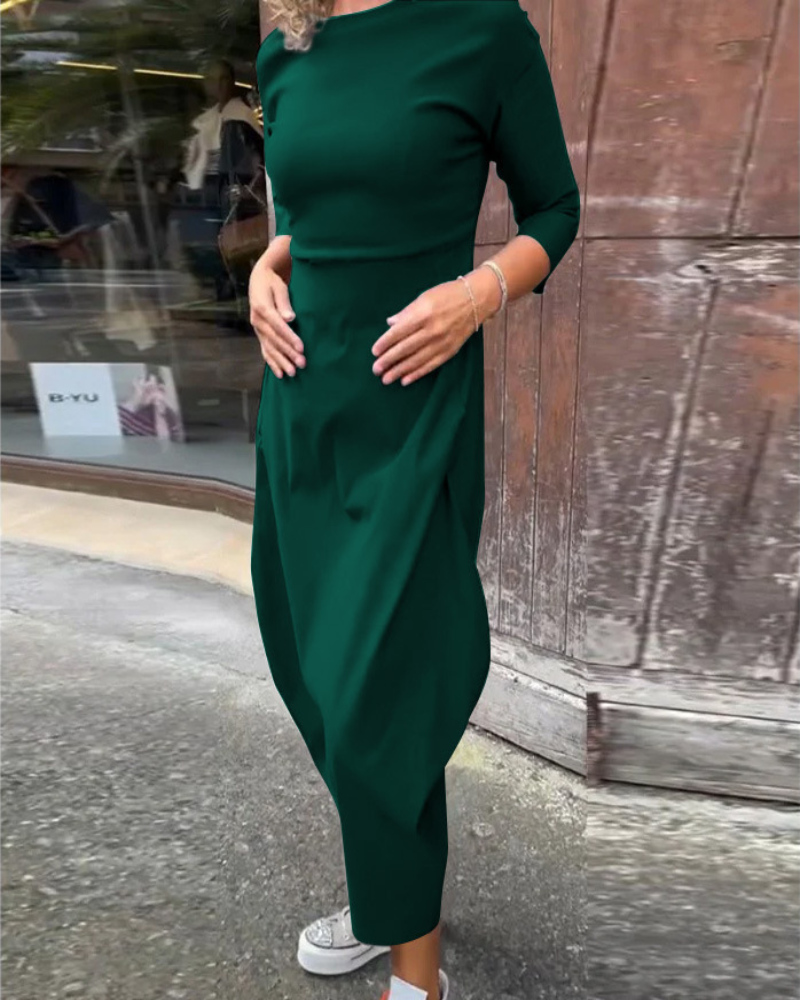 Icone™ SleekDress: Minimalistische Lange Sleek Mouw Elegante Casual Fit Jurk