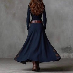 Icone™ ClassicDress: Luxe Retro Taille-Accentuerende Vintage Patchwork Klassieke Jurk