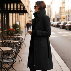 Icone™ StylishCoat: Veelzijdige Mid-Lengte Hoge Hals Gebuttonde Stijlvolle Jas