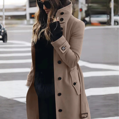 Icone™ StylishCoat: Veelzijdige Mid-Lengte Hoge Hals Gebuttonde Stijlvolle Jas