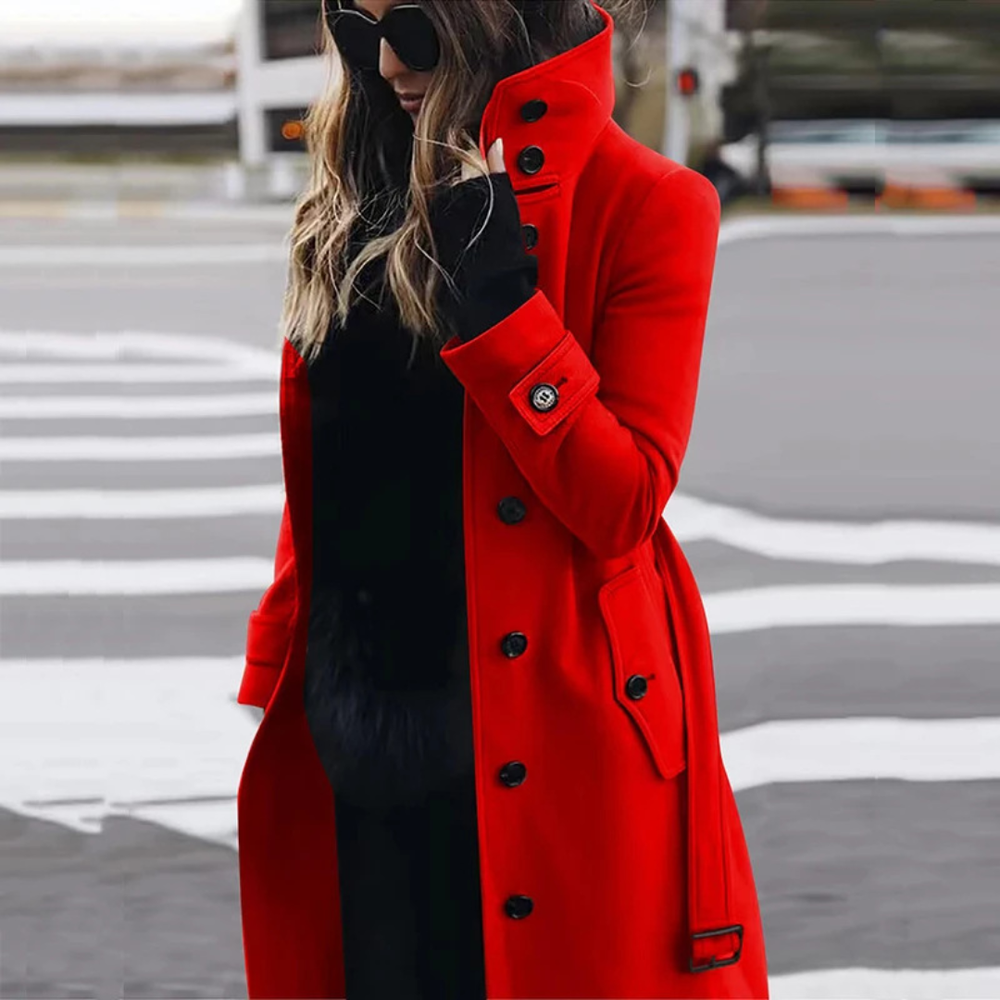 Icone™ StylishCoat: Veelzijdige Mid-Lengte Hoge Hals Gebuttonde Stijlvolle Jas
