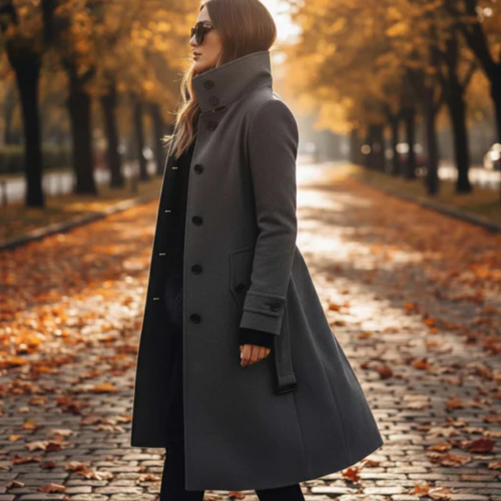 Icone™ StylishCoat: Veelzijdige Mid-Lengte Hoge Hals Gebuttonde Stijlvolle Jas