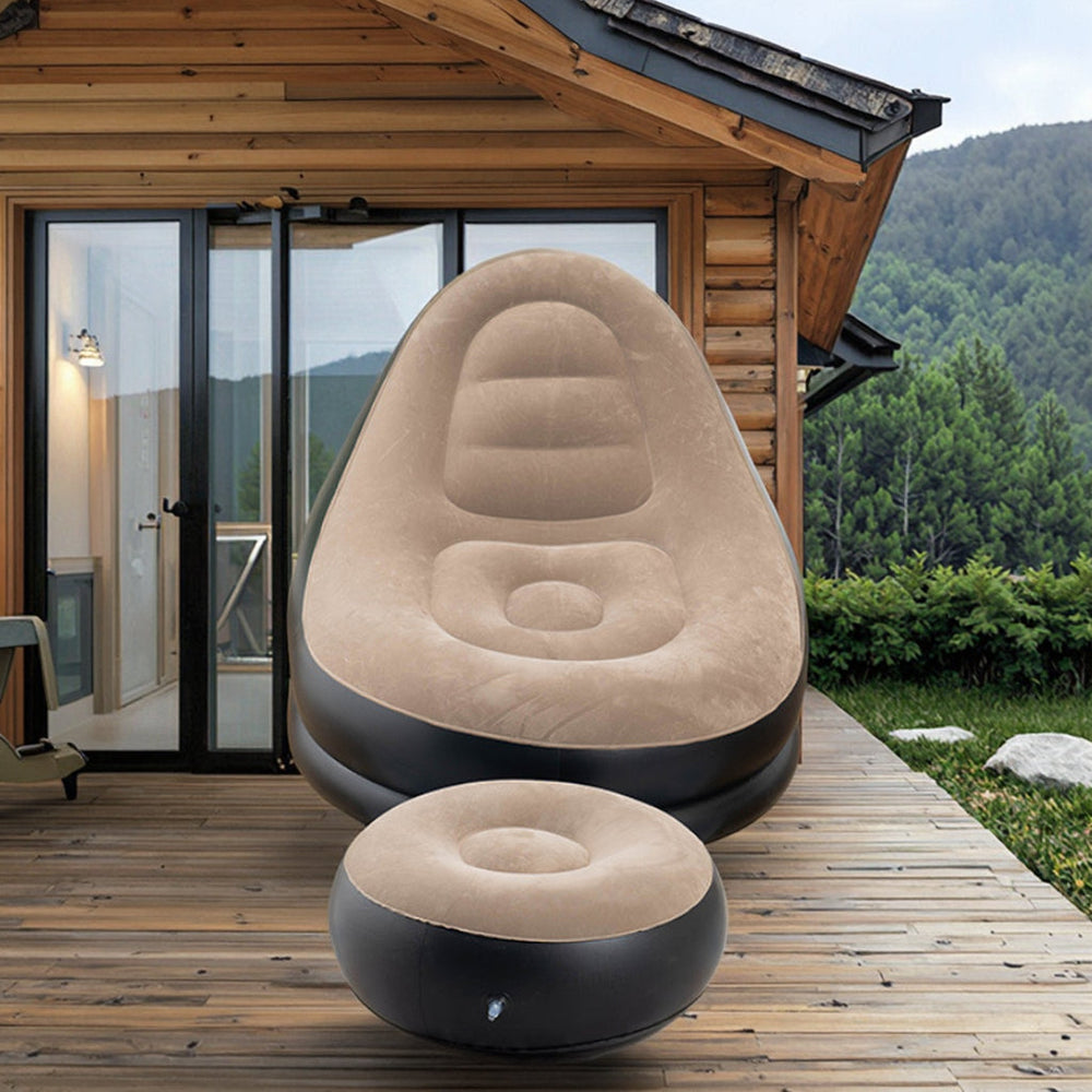 UltiFurni® InflatableSofa: Draagbare Comfortabele Stijlvolle Opblaasbare Sofa en Voetsteun