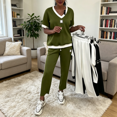 Icone™ DailySet: Dames V-Hals Top En Comfortabele Broek Dagelijks Set