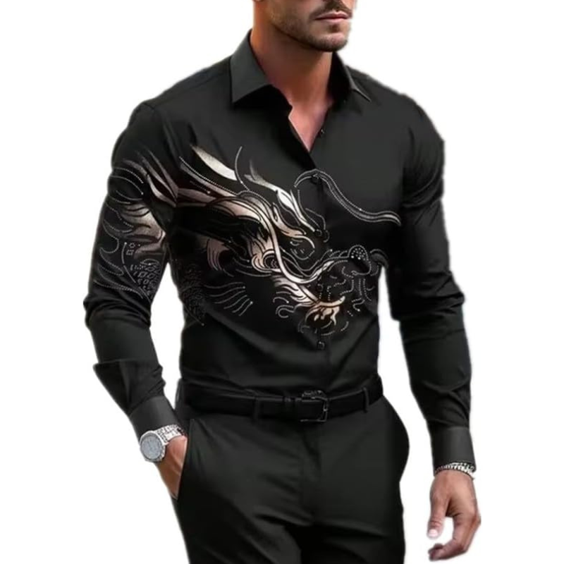 Icone™ SequinPolo - Elegante Draak Sequins Ontwerp Lange Mouwen Polo