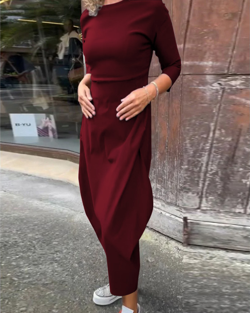 Icone™ SleekDress: Minimalistische Lange Sleek Mouw Elegante Casual Fit Jurk