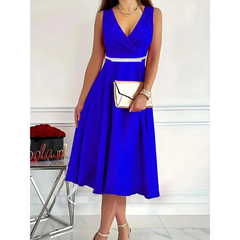 Icone™ ElegantDress: V-Hals Dames Elegante Jurk Met Riem