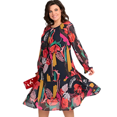 Icone™ FlowerDress: Lange Mouwen Losvallende Bloemenprint Jurk