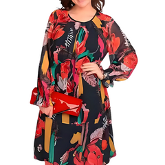 Icone™ FlowerDress: Lange Mouwen Losvallende Bloemenprint Jurk