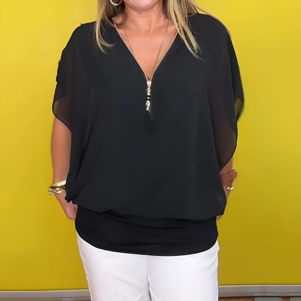 Icone™ LooseBlouse: Comfortabele Ritssluiting En V-Hals Los Blouse Voor Dames