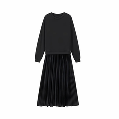 Icone™ PleatedDress: Lange Mouwen Top Met Elegante Geplooide Onderkant Jurk