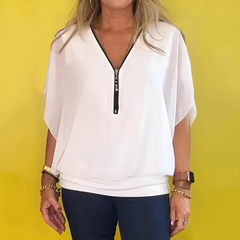 Icone™ LooseBlouse: Comfortabele Ritssluiting En V-Hals Los Blouse Voor Dames