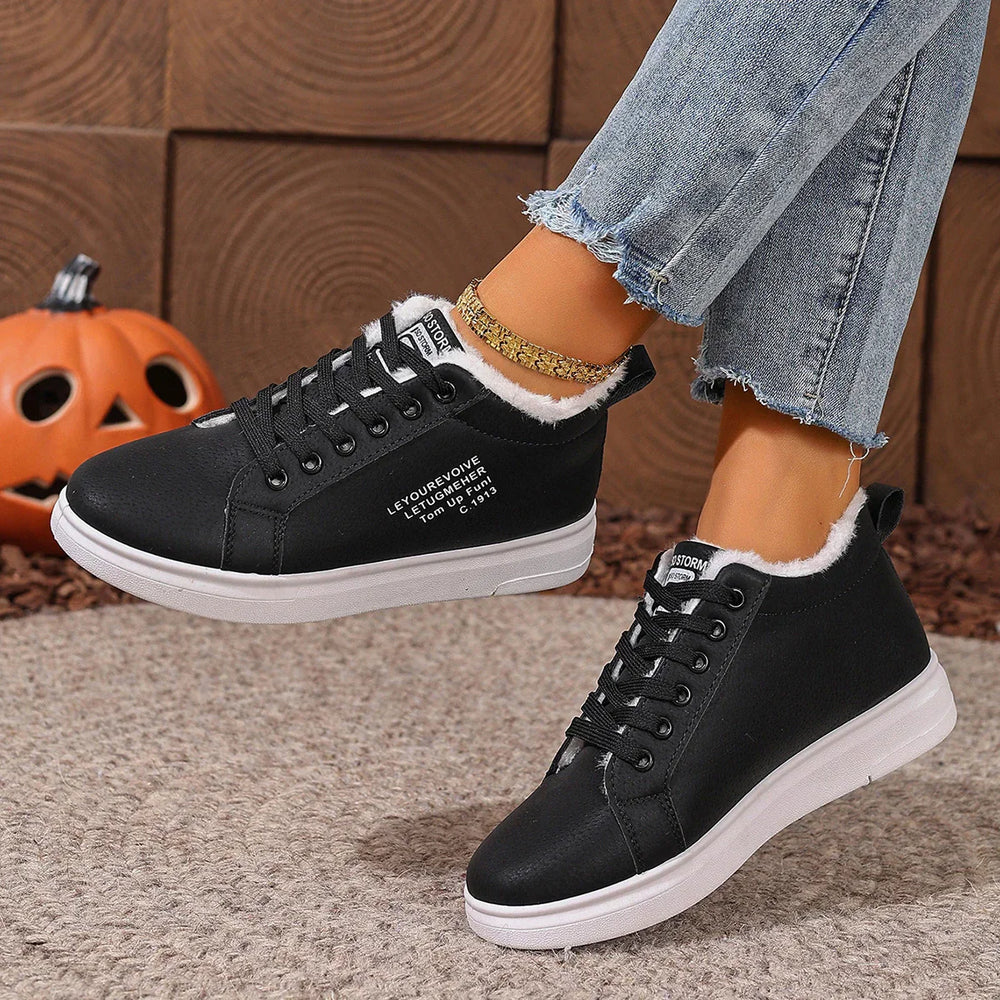 Happy™ VelvetSneakers: Platform Knus Enkelschoenen Veters-Op Van Fluweel Gympen