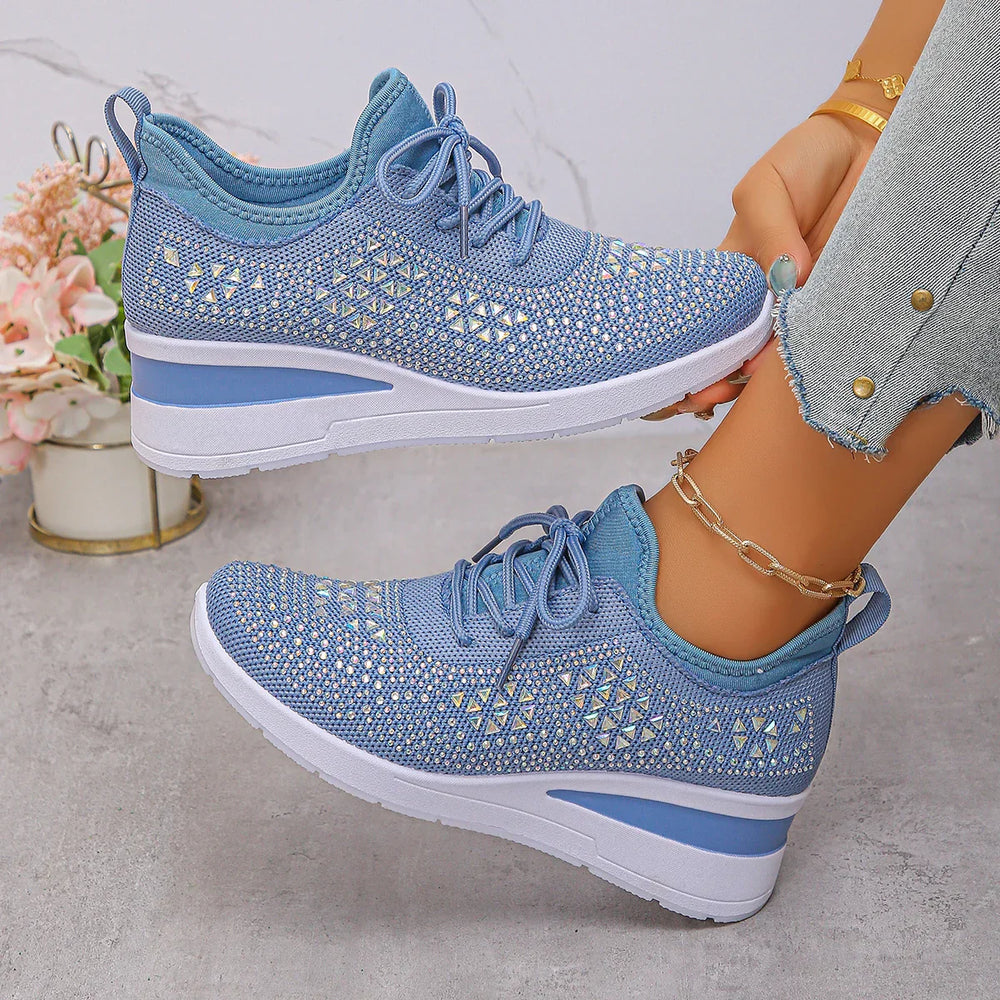 Happy™ WomenSneakers: Stijlvol Ademend Wig Dames Sneakers Met Sprankelende Strass