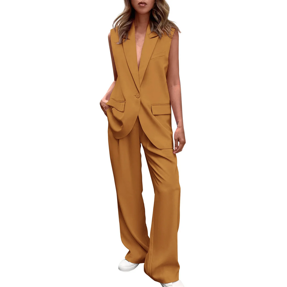 Icone™ BlazerSet: Dames Chique Mouwloze Blazer En Broek Set