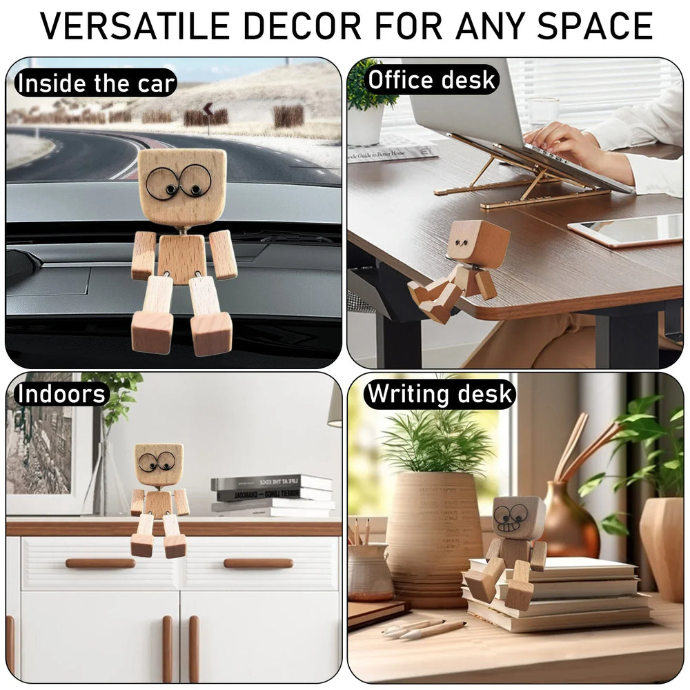 WoodenMan - Klein Schudden Houten Man Beeldje Auto Dashboard Decor