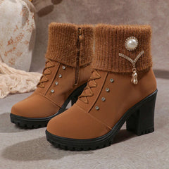 Happy™ CozyBoots: Dames Stijlvol Blok Hakken Gezellig Laarzen