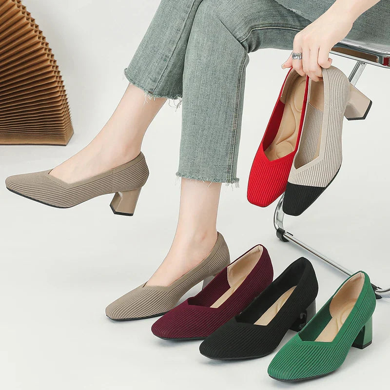 Happy™ KnittedHeels: Dames Vierkant Teen Kort Hak Casual Comfort Gebreid Hakken