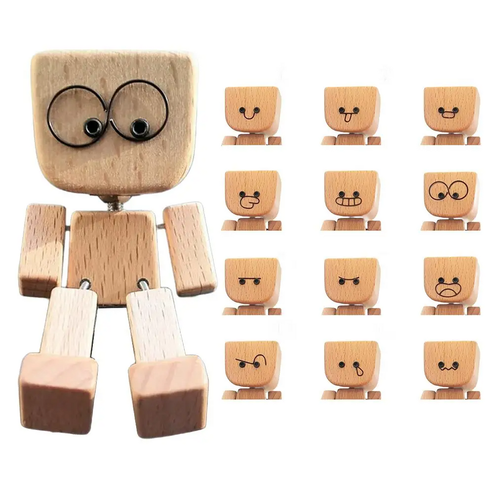 WoodenMan - Klein Schudden Houten Man Beeldje Auto Dashboard Decor