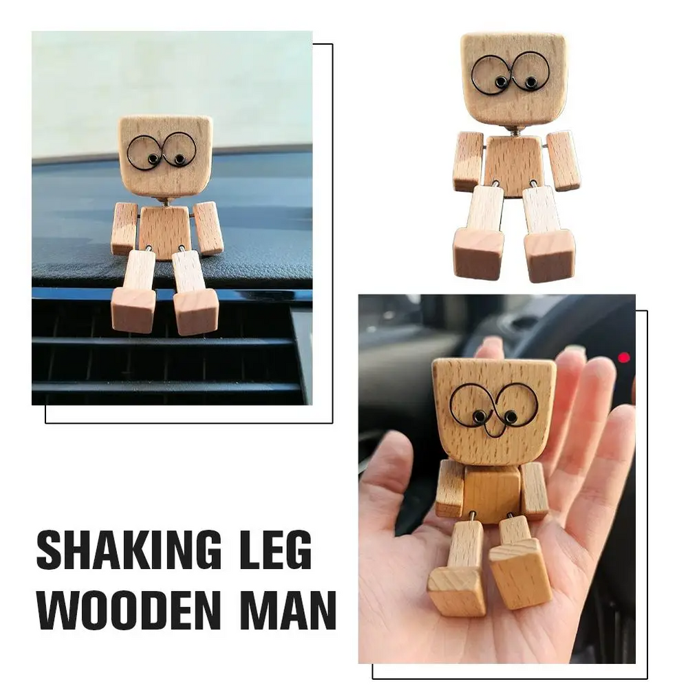 WoodenMan - Klein Schudden Houten Man Beeldje Auto Dashboard Decor