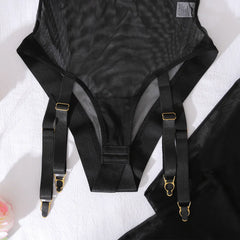 Icone™ SheerBodysuit: Verleidelijke Zwarte Transparante Garter Bodysuit