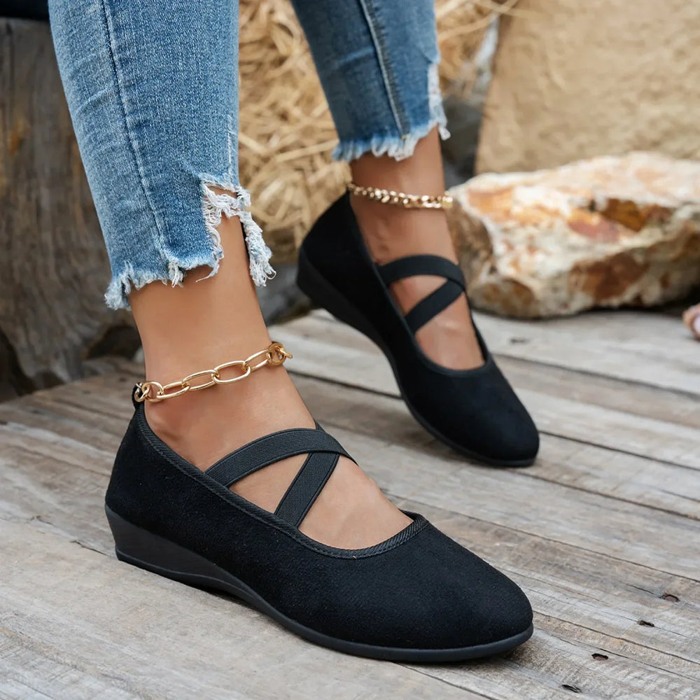 Happy™ BallerinaShoes: Dames Kris-Kruis Gesloten Lage-Hak Ballerina Schoenen