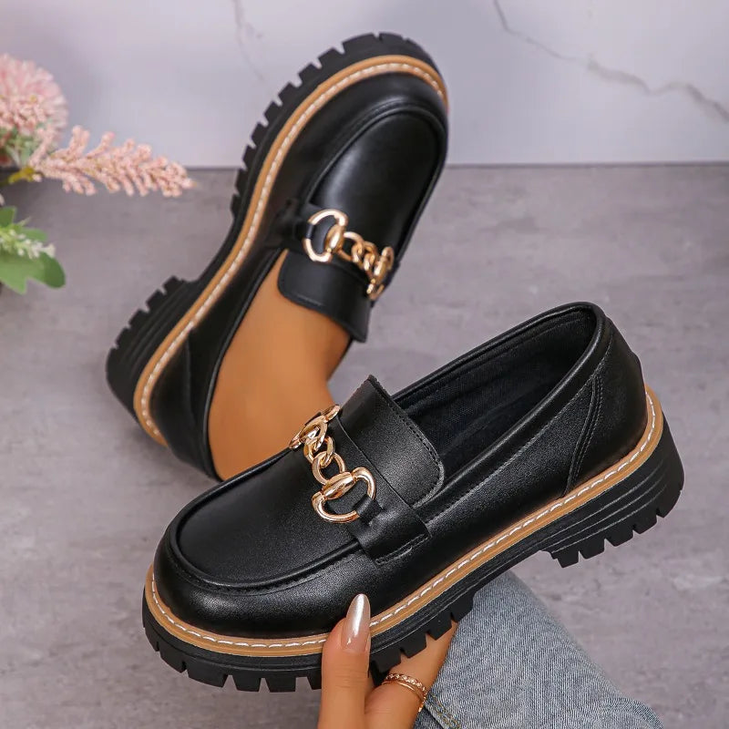 Happy™ WomenLoafers: Laag Hak Vintage Stijl Ketting Dames Loafers