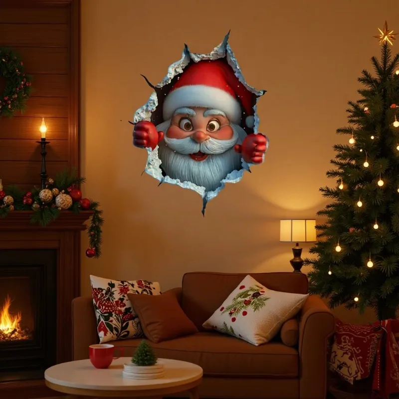 SantaSticker 1+1 GRATIS: 3D Herbruikbare Kerstman Sticker Voor De Feestdagen Wanddecoratie