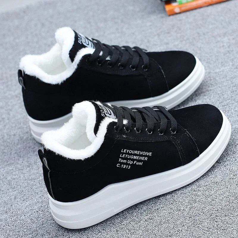 Happy™ VelvetSneakers: Platform Knus Enkelschoenen Veters-Op Van Fluweel Gympen