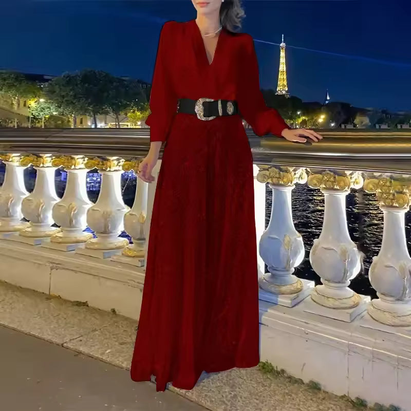 Icone™ ClassicJumpsuit - Elegante V-Hals Lange Mouwen Pailletten Klassieke Jumpsuit
