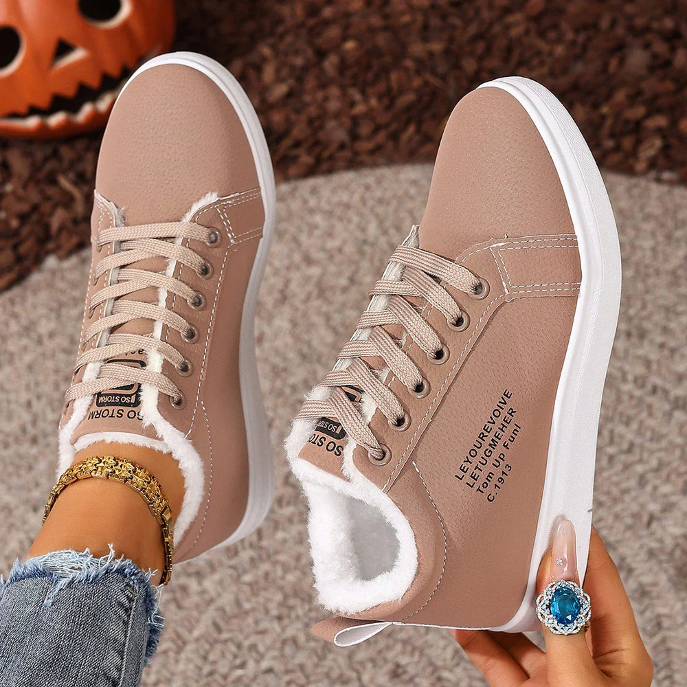Happy™ VelvetSneakers: Platform Knus Enkelschoenen Veters-Op Van Fluweel Gympen