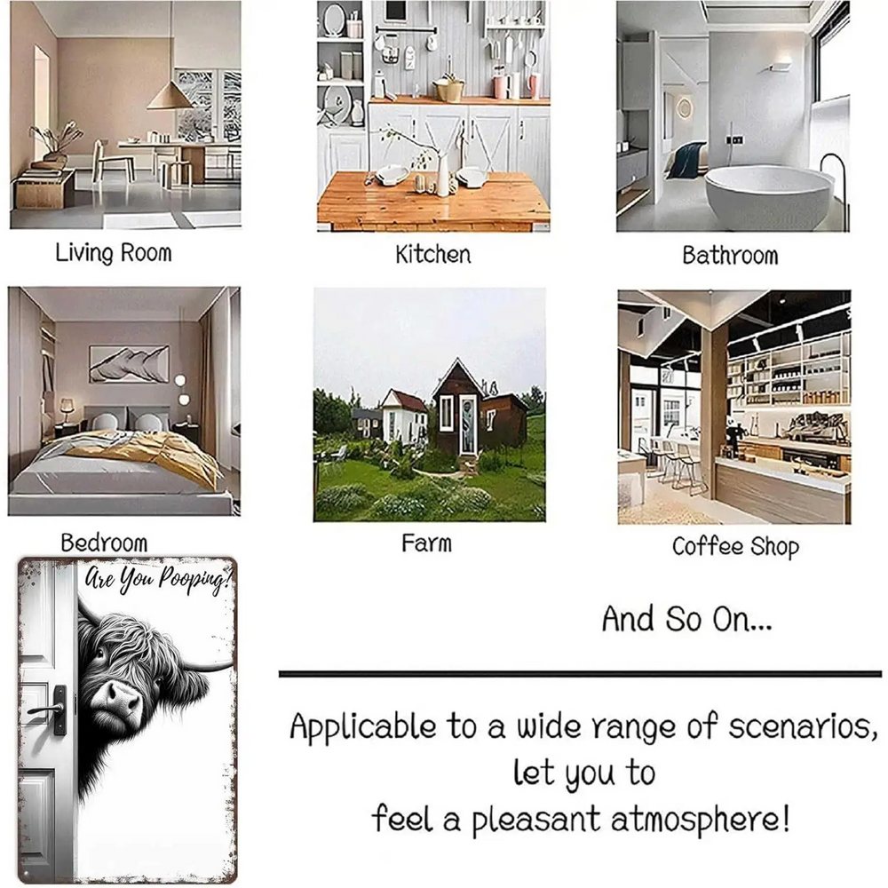 CowFrame™ – Grappig Rustiek Hoogland Koe Frame Badkamerbord