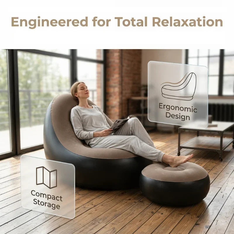 UltiFurni® InflatableSofa: Draagbare Comfortabele Stijlvolle Opblaasbare Sofa en Voetsteun