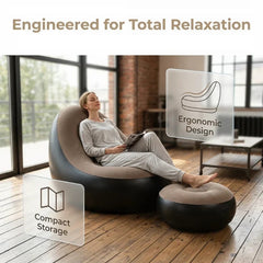 UltiFurni® InflatableSofa: Draagbare Comfortabele Stijlvolle Opblaasbare Sofa en Voetsteun