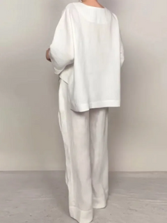 Icone™ ComfyWear: Stijlvolle V-Hals Wijde-Pijpen Broek Twee-Delig Comfortabel Draag Set