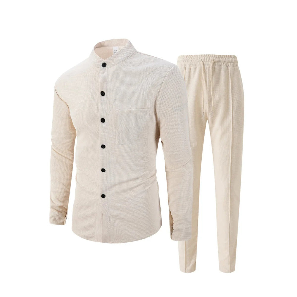 Icone™ WaffleSet: Heren Elegant Comfortabel Stijlvol Wafel Shirt En Broek Set