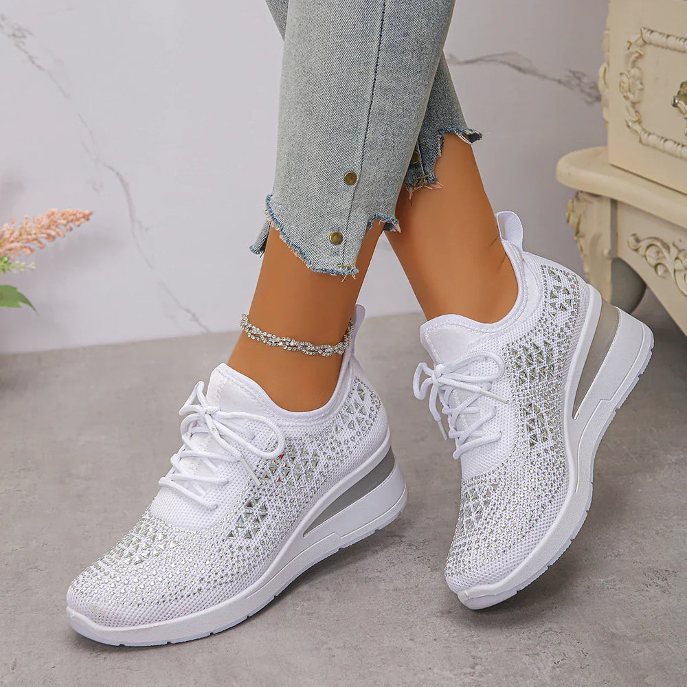 Happy™ WomenSneakers: Stijlvol Ademend Wig Dames Sneakers Met Sprankelende Strass