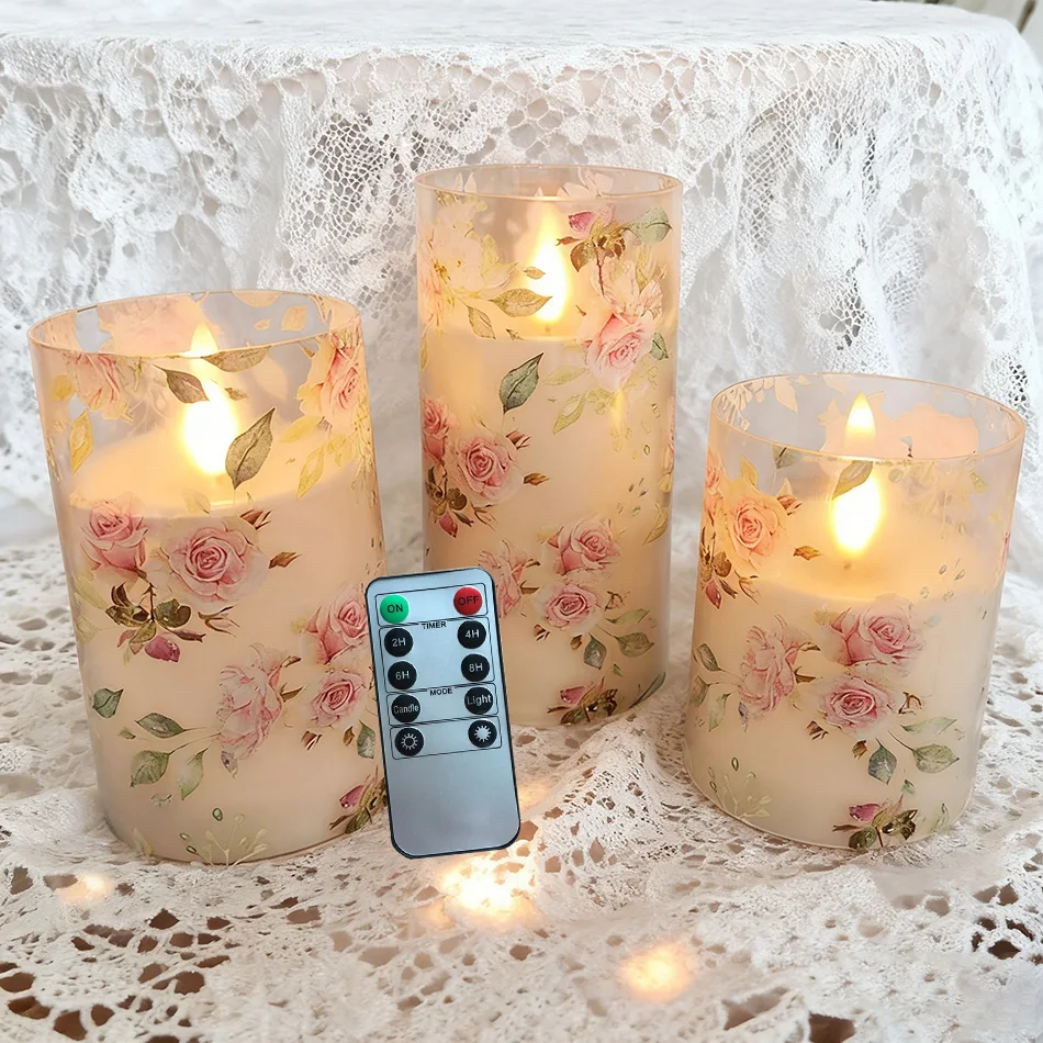 Ledsen™ FloralCandle: Gezellige Elegante Glans Delicate Bloemenprint LED Kaarsenset