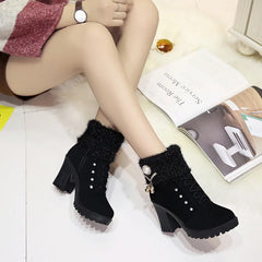 Happy™ CozyBoots: Dames Stijlvol Blok Hakken Gezellig Laarzen