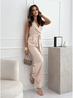 Icone™ ElegantJumpsuit: Dames Mouwloos Lint Taille Elegant Jumpsuit