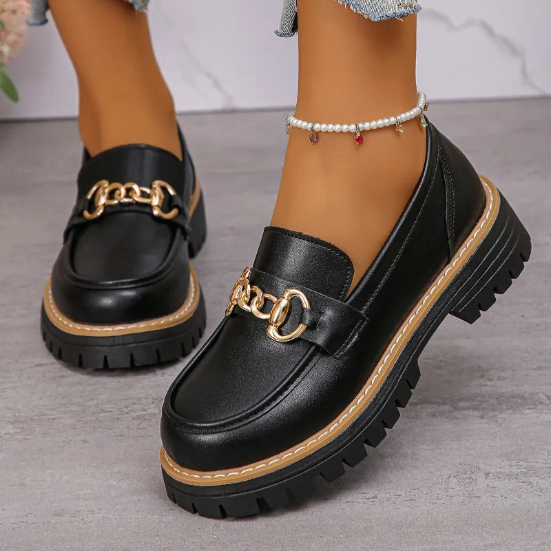 Happy™ WomenLoafers: Laag Hak Vintage Stijl Ketting Dames Loafers