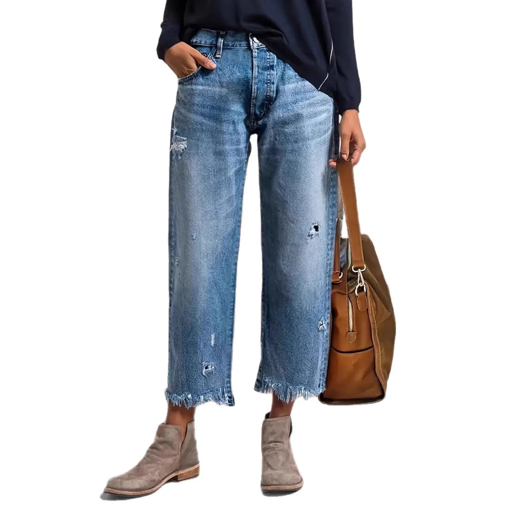 Icone™ CroppedJeans: Dames Toevallig Retro Stijl Cropped Rechte Jeans