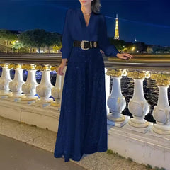Icone™ ClassicJumpsuit - Elegante V-Hals Lange Mouwen Pailletten Klassieke Jumpsuit