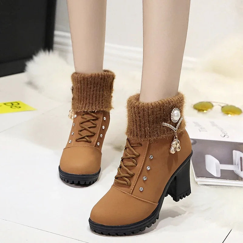 Happy™ CozyBoots: Dames Stijlvol Blok Hakken Gezellig Laarzen