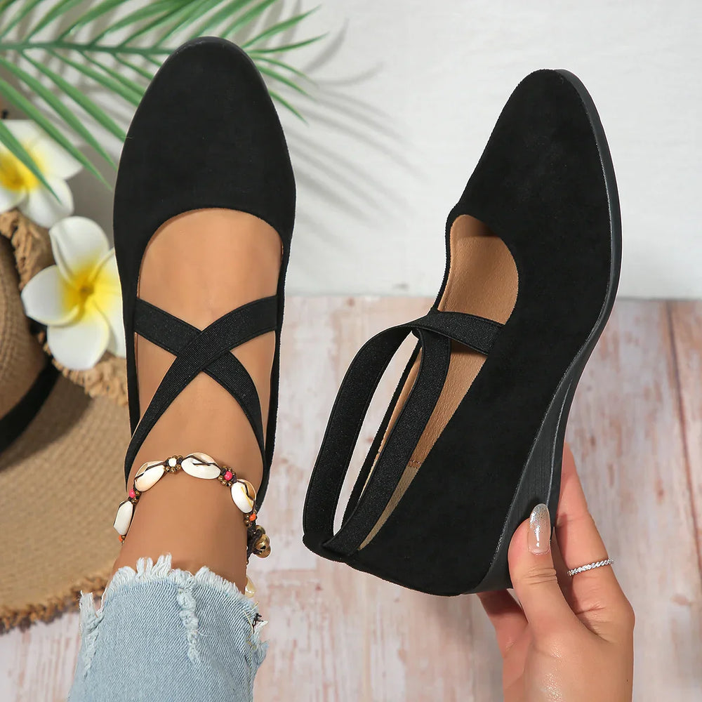 Happy™ BallerinaShoes: Dames Kris-Kruis Gesloten Lage-Hak Ballerina Schoenen