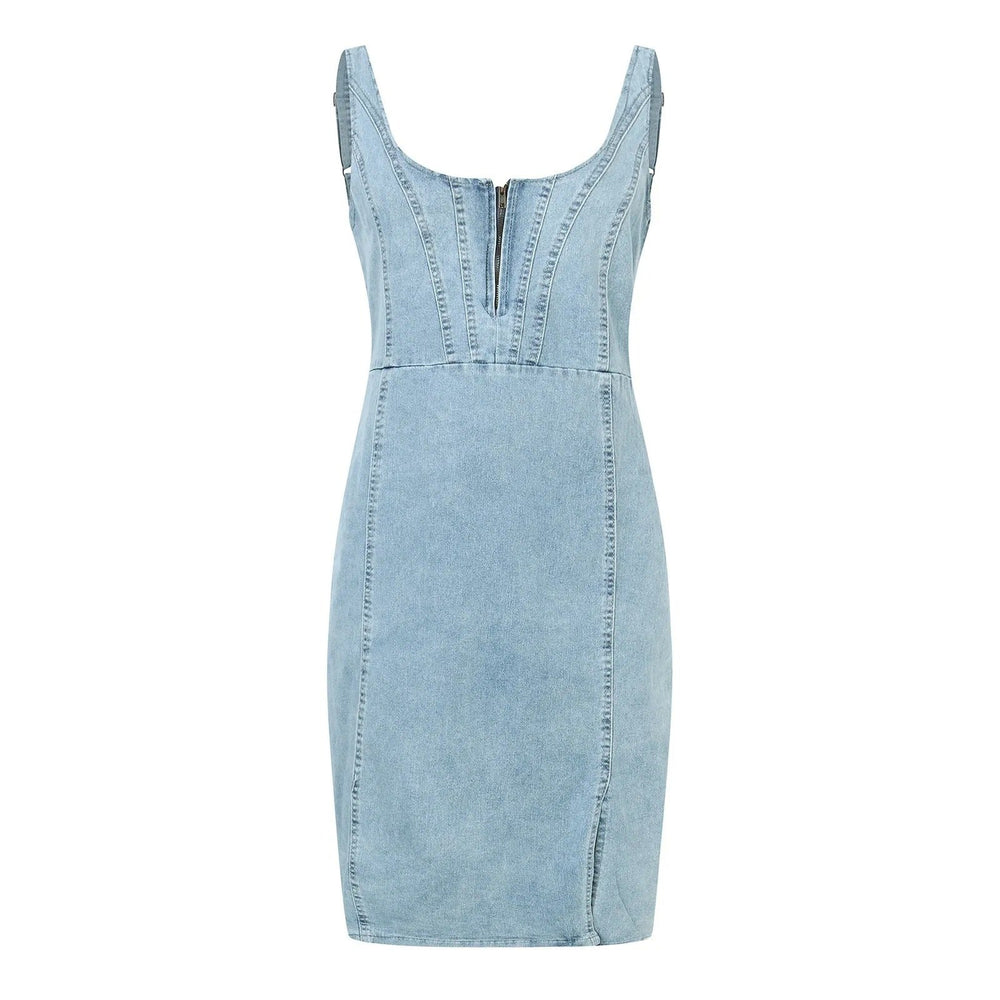 Icone™ DenimDress: Denim Jurk Met Split En Verstelbare Bandjes