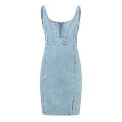Icone™ DenimDress: Denim Jurk Met Split En Verstelbare Bandjes