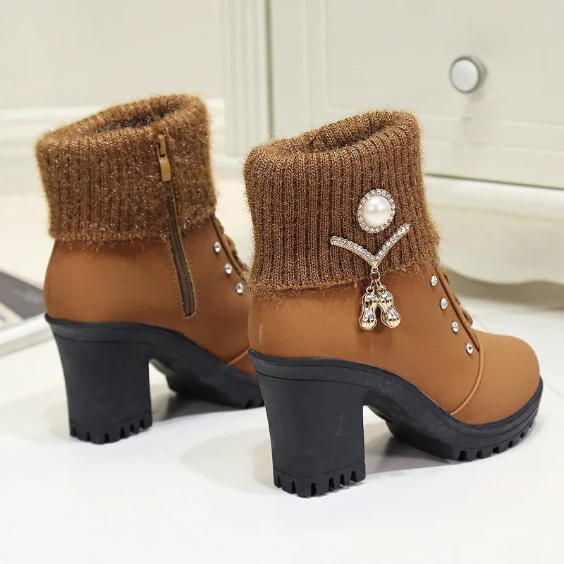Happy™ CozyBoots: Dames Stijlvol Blok Hakken Gezellig Laarzen