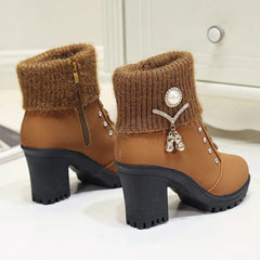 Happy™ CozyBoots: Dames Stijlvol Blok Hakken Gezellig Laarzen