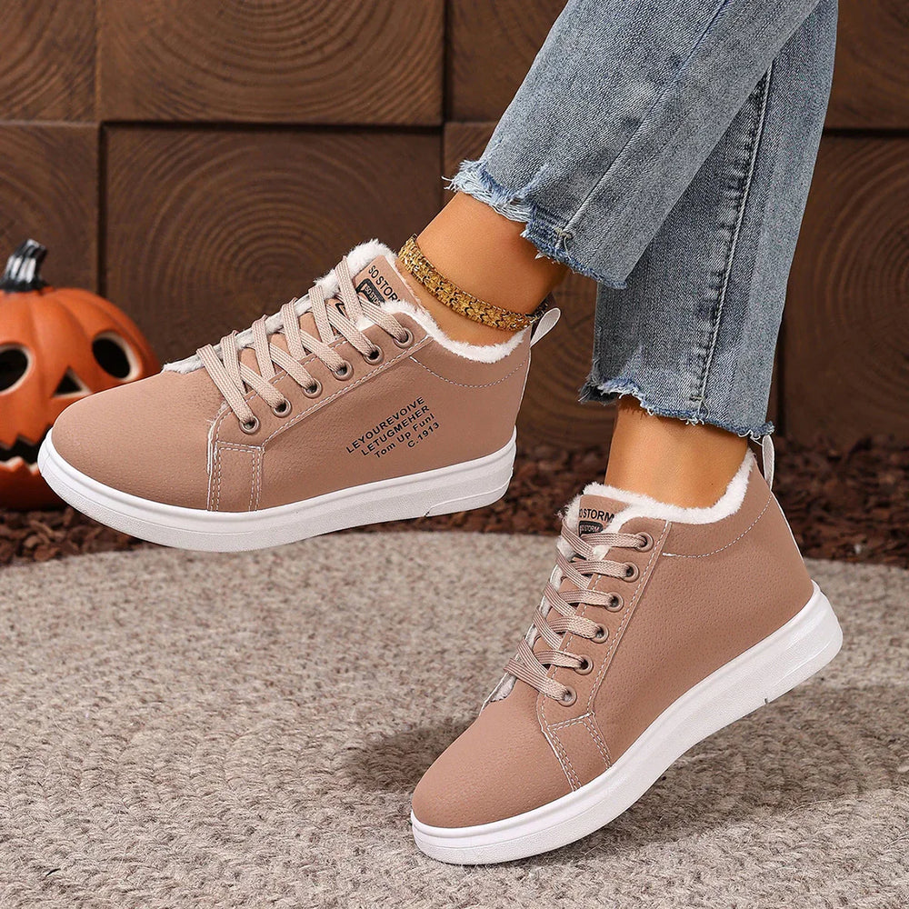 Happy™ VelvetSneakers: Platform Knus Enkelschoenen Veters-Op Van Fluweel Gympen